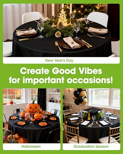 Pureegg Plastic Table Cloth Disposable 6 Pack, 84 Inch Round, Black - color: Black, size: 84" Round