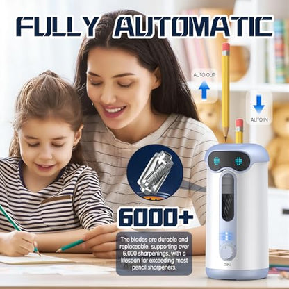 deli Electric Pencil Sharpener, Fully Automatic Pencil Sharpener, Blue - color: Blue