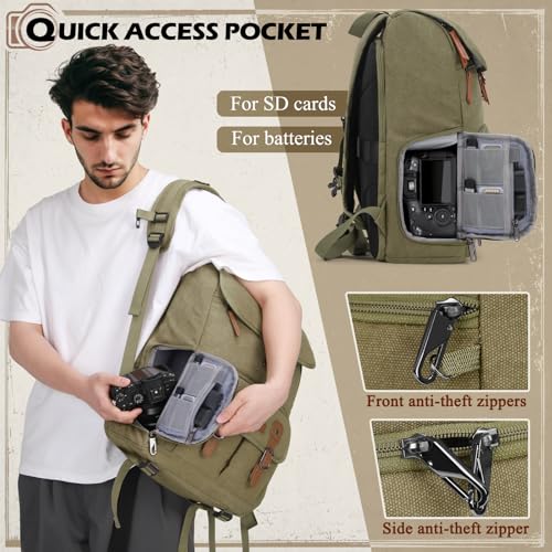 RAINSMORE Camera Backpack, DSLR SLR Mirrorless Camera Bag for Photographer - color: Army Green