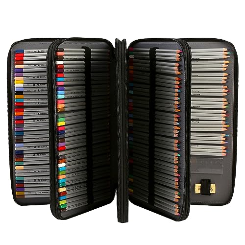 300 Slots Canvas Pencil Case 4-Layer Zipped Holder w/Handle - color: Galaxy Black, size: 300