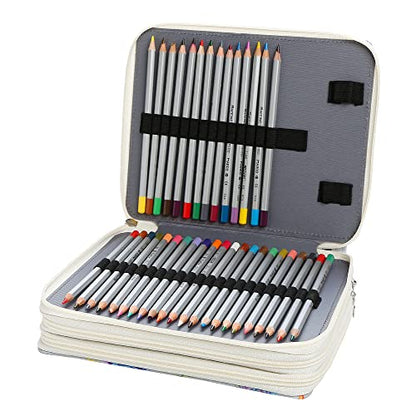 Canvas 120 Slots Pencil Case 3-Layer Zipped Holder w/Handle - color: White, size: 120