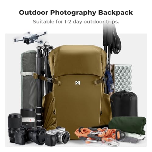K&F CONCEPT Camera Backpack, 30L Large Capacity Camera Bag - color: Khaki, size: Large
