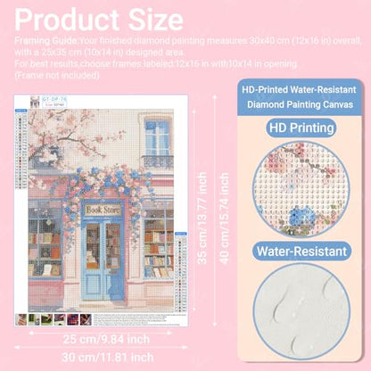 Gamteldot Bookstore Diamond Art Kits for Adults Beginner,Pink Diamond Art - color: Bookstore