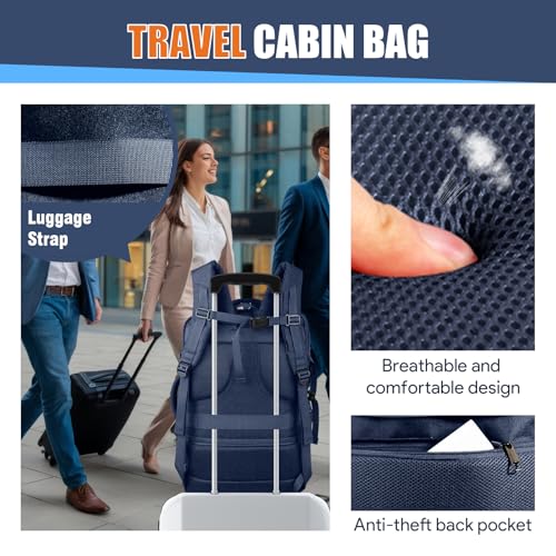45L Travel Backpack, Expandable Carry On Backpack, Blue - color: Blue, size: 17.3 inch (21"x13"x9")