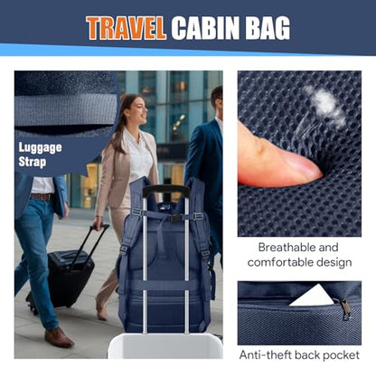 45L Travel Backpack, Expandable Carry On Backpack, Blue - color: Blue, size: 17.3 inch (21"x13"x9")