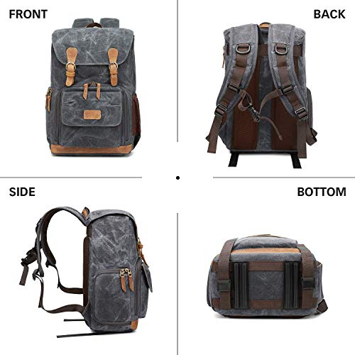 UBAYMAX Canvas Camera Backpack for Canon Nikon Sony DSLR SLR Waterproof - color: Grey