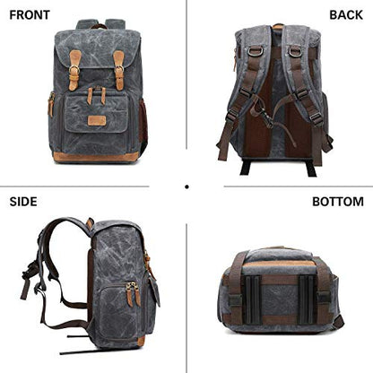 UBAYMAX Canvas Camera Backpack for Canon Nikon Sony DSLR SLR Waterproof - color: Grey