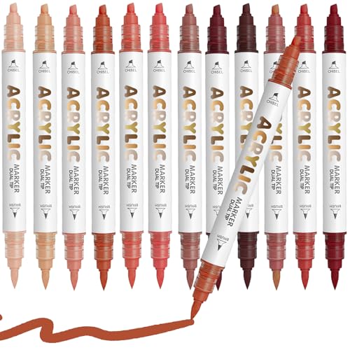 Reddish Brown Acrylic Paint Pens, Water Based 12 Colors Dual Tip - color: Reddish Brown Series