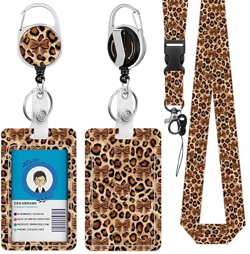Leopard Badge Holder with Lanyard, Funny ID Badge Holder for Leopard Lover - color: Leopard-brown