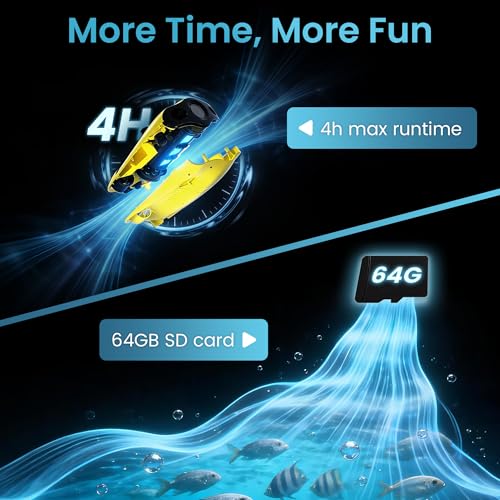 Underwater Drone, Mini S submarine drone with 4K+EIS Image Stabilization Camera for Real-Time Viewing Depth & Temperature Data, Direct-Connect Remote Controller, Dive to 330ft Underwater, Portable ROV - color: Yellow