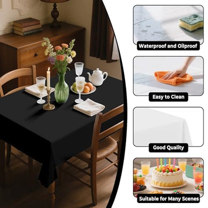 54IN X 160FT Plastic Table Cover Roll with Cutter Box, Cut to Size Plastic Table Cloths for Parties, Birthday, (Black, 54"x1920") - color: Black, size: 1920" x 54" (Rectangular)