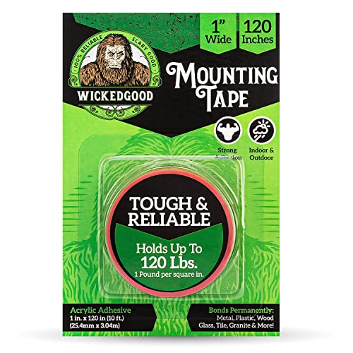 WickedGood Mounting Tape (1" x 120"), Double Sided Adhesive Tape, Heavy Duty Indoor & Outdoor Tape, Waterproof (Clear) (WGA-PET-1X120)