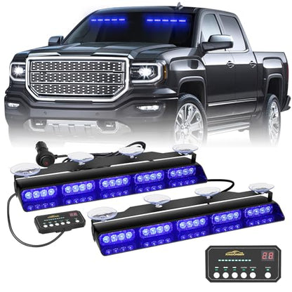 XRIDONSEN 2x 17 inch Blue Emergency Lights 40 LED Dash Strobe Lights - color: Blue