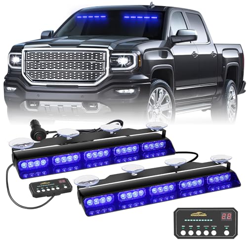 XRIDONSEN 2x 17 inch Dash Strobe Lights Lights 40 LED Windshield Light Bar - color: Blue