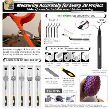 76pcs 3D Printer Tools Kit for Model Finishing/Deburring/Drilling/Polishing, 3D Printer Accessories incl. Flush Cutter, Pilers, Digital Caliper, for Bambu Lab, Flashforge, K2, FDM/SLA Printers etc - style: Master 3D Box