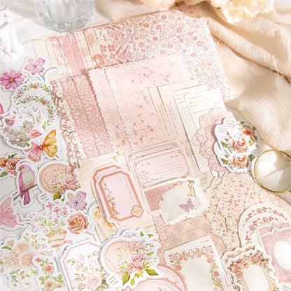 Scrapbook Supplies Kit, 400PCS Vintage Floral Paper & Stickers