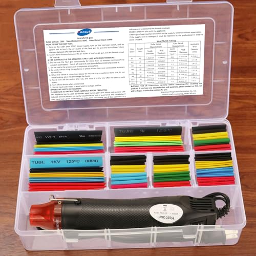 Wire Heat Shrink Tubing Kit + Mini Heat Gun for Shrink Tubing - 328pcs 2:1 Wire Shrink Wrap Tubing + 300W Heat Shrink Gun with Case - for Wires,Shrink Wrap and Cable Repair. - size: Shrink Ratio 2:1 (328pcs)