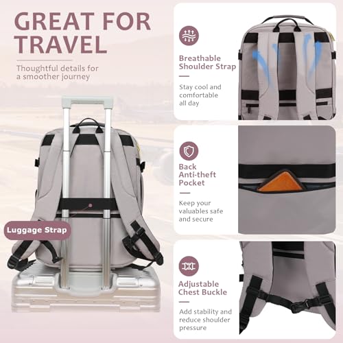 EMPSIGN 40L Travel Backpack for Women & Men - color: Beige/Dusty Pink/Grey
