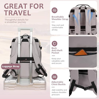 EMPSIGN 40L Travel Backpack for Women & Men - color: Beige/Dusty Pink/Grey