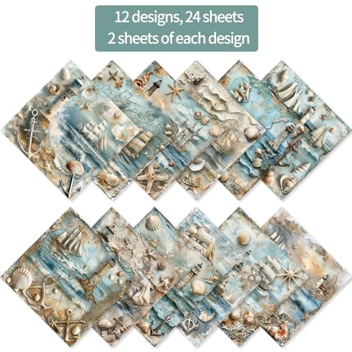 6x6" Cardstock Single Sided Scrapbooking,Craft Decorative Scrap Book Paper - color: 24sheets-Nautical Paper