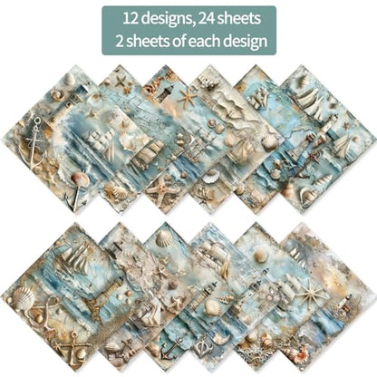 6x6" Cardstock Single Sided Scrapbooking,Craft Decorative Scrap Book Paper - color: 24sheets-Nautical Paper