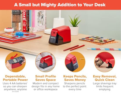 Bostitch Office Battery Pencil Sharpener, 4X Longer Cutter Life, Tip Saver Technology, Red - color: Red