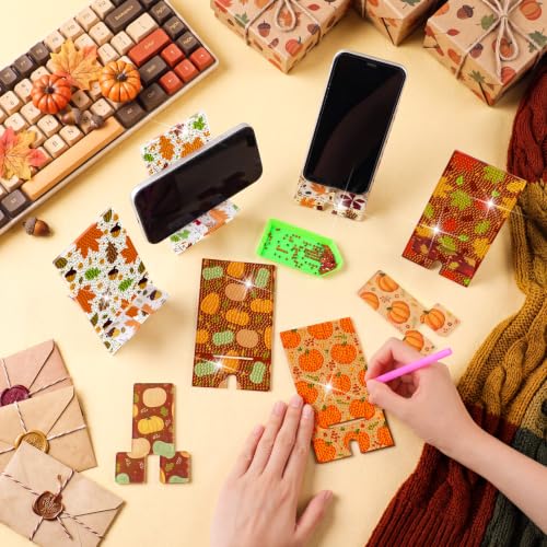 Saillong 6 Pcs Fall Pumpkins Diamond Art Painting Phone Stand Holder - style: Fall