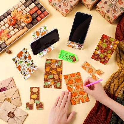 Saillong 6 Pcs Fall Pumpkins Diamond Art Painting Phone Stand Holder - style: Fall