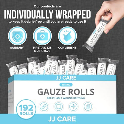 Gauze Rolls - 192 Individually Wrapped Rolls - 4 inches x 4.1 Yards - Bandage Gauze Rolls