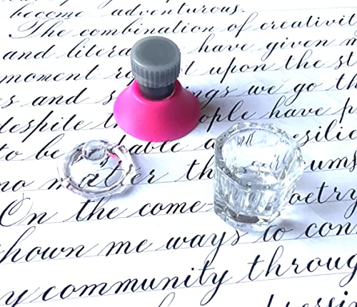 Glass Dip Pen Set with Glass Ink Well Inkwell with Lid Calligraphy Writing Set - style: Coral Pink Glass Dip Pen Set