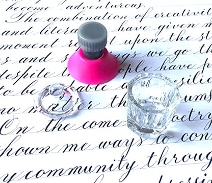 Glass Dip Pen Set with Glass Ink Well Inkwell with Lid Calligraphy Writing Set - style: Coral Pink Glass Dip Pen Set