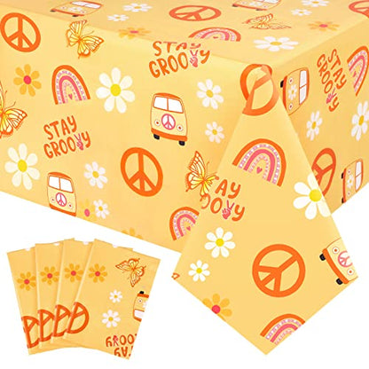 Tegeme 4 Pack Groovy Hippie Tablecloths for Theme Party, 42.5 x 70.8 Inch - size: 42.5 x 70.8 Inch