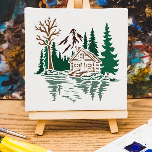 Cabin Tree Stencil, Forest Reusable Painting Template - style: Forest