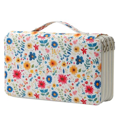 Canvas 300 Slots Pencil Case 4-Layer Zipped Holder w/Handle - color: Apricot Blossoms, size: 300