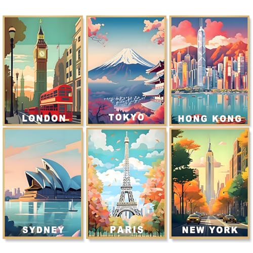 6 Pack Paint by Numbers Kit for Adults, Cityscape Canvas Painting Set - color: Landscape-1