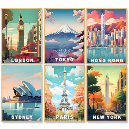 6 Pack Paint by Numbers Kit for Adults, Cityscape Canvas Painting Set - color: Landscape-1