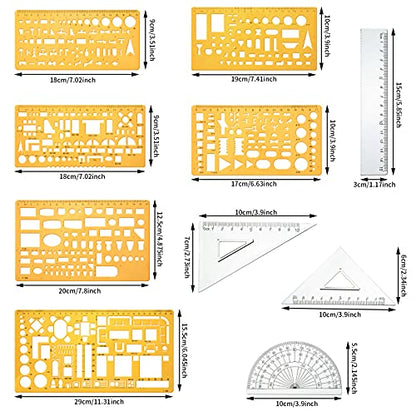 Zonon 10 Pcs Architect Scale & Geometric Drawing Template, Stylish, Yellow - color: Yellow, style: Stylish