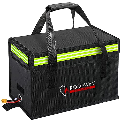 ROLOWAY Lipo Battery Bag (15 x 8.5 x 10 inch), Large Fireproof Lipo Ebike Bag with Comfortable Handle, Reflective Strip
