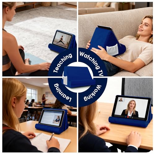 Multi-Angle Tablet Stand with Soft Pad Cushion and Net Pocket - Universal Phone and Pad Holder for Lap, Knee, Sofa and Bed (Navy Blue) - color: Navy Blue