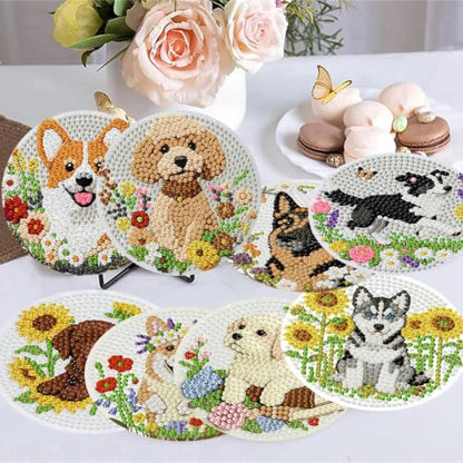 Zythron 8 Pack Diamond Art Coasters,Dog Flowers Diamond Painting Coasters - color: Dog Coasters-1