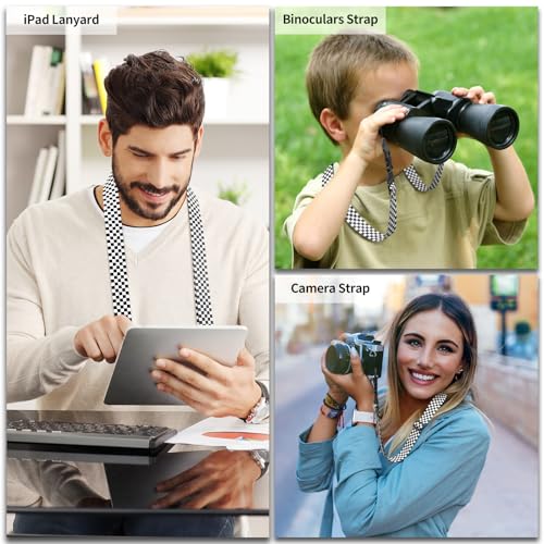 FIEIL 3 Pack Adjustable iPad Strap, Nylon Camera Strap, Comfortable Shoulder Strap for iPad Case, Cellphone Tablet, Camera, Laptop, Binocular, Luggage Bag(Black and White Checkered) - color: Black and White Checkered