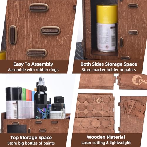 OPHIR Paint Organizer Rack, Wooden Paint Holder with 48 Holes & 4 Drawers