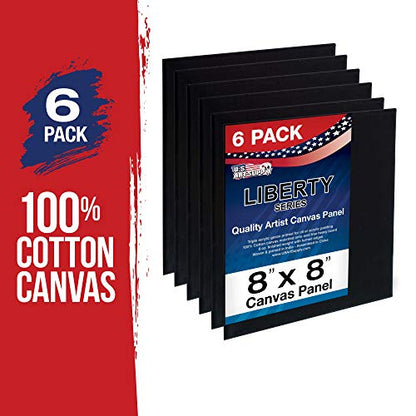 U.S. Art Supply 8 X 8 Inch Black Art Canvas Board Panels 6 Pack - 8 Ounce - size: 8" x 8"