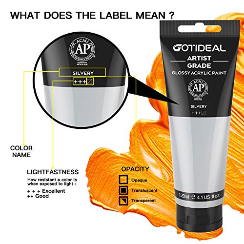 GOTIDEAL Metallic Acrylic Paint Silver Tubes(120ml, 4.1 oz) - color: Silver, style: Metallic