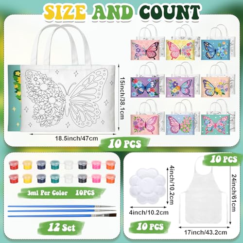 Locmeo 10 Set Paint and Sip Canvas Bags Pre Drawn Kit,Butterfly - style: Butterfly
