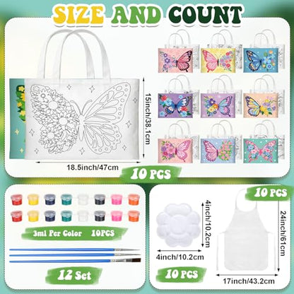 Locmeo 10 Set Paint and Sip Canvas Bags Pre Drawn Kit,Butterfly - style: Butterfly