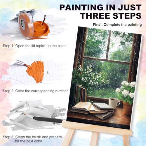 4 Pack Framed Paint by Numbers Kit for Adults Window View, Wooden Easel - color: YOP4P03
