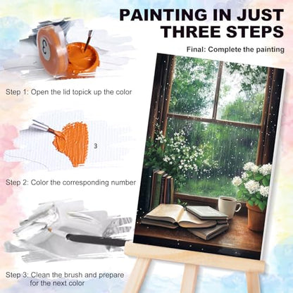 4 Pack Framed Paint by Numbers Kit for Adults Window View, Wooden Easel - color: YOP4P03