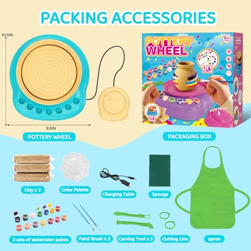 Pottery Wheel for Kids, Complete Kit with Air-Dry Clay, Ages 8-12 - color: Blue