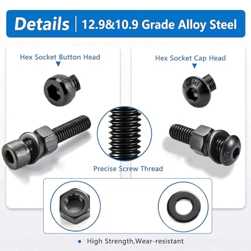 1600pcs M3 Socket Head Screw Assortment Kit with Nuts and Washers - size: 1600pcs